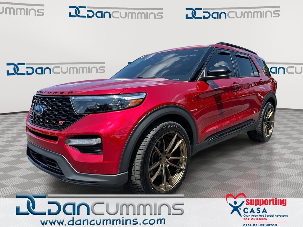 2023 Ford Explorer ST in Red Metallic — front three-quarter view