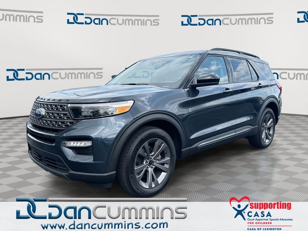 2024 Ford Explorer XLT in Blue Metallic — front three-quarter view