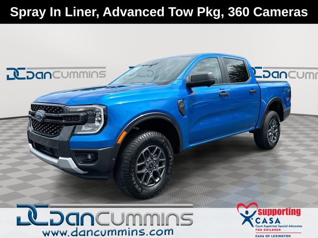 2024 Ford Ranger XLT in Velocity Blue Metallic — front three-quarter view