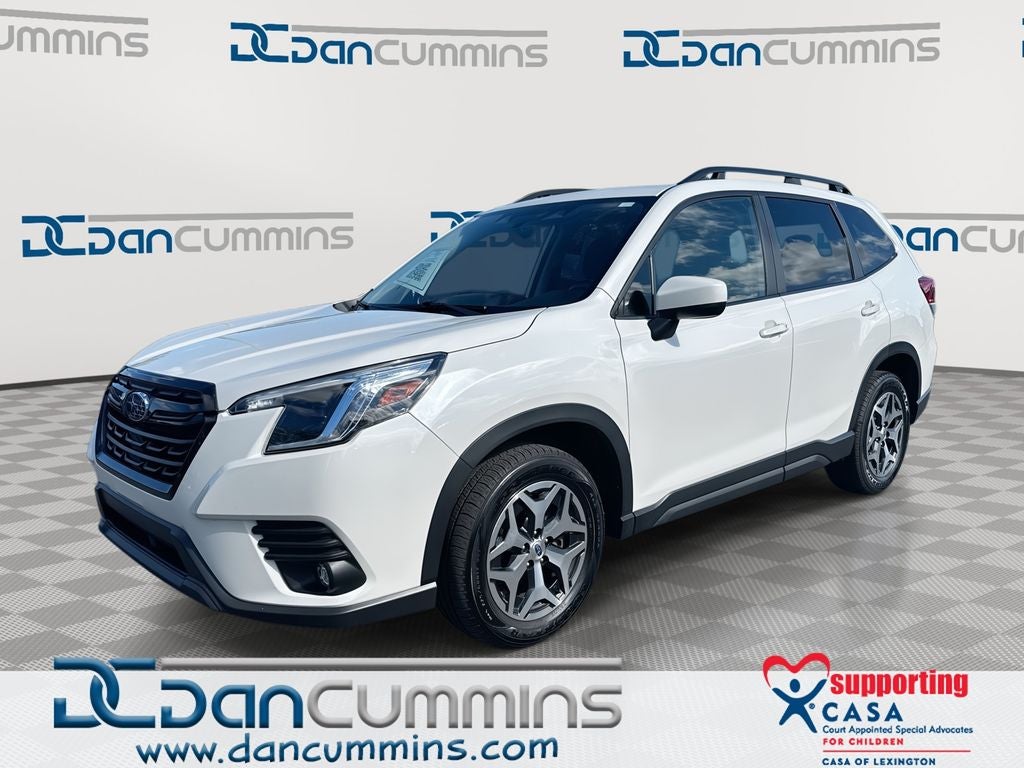2024 Subaru Forester Premium in Crystal White Pearl — front three-quarter view