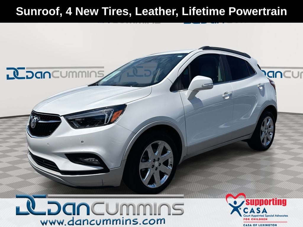 2019 Buick Encore Essence in White Frost Tricoat — front three-quarter view