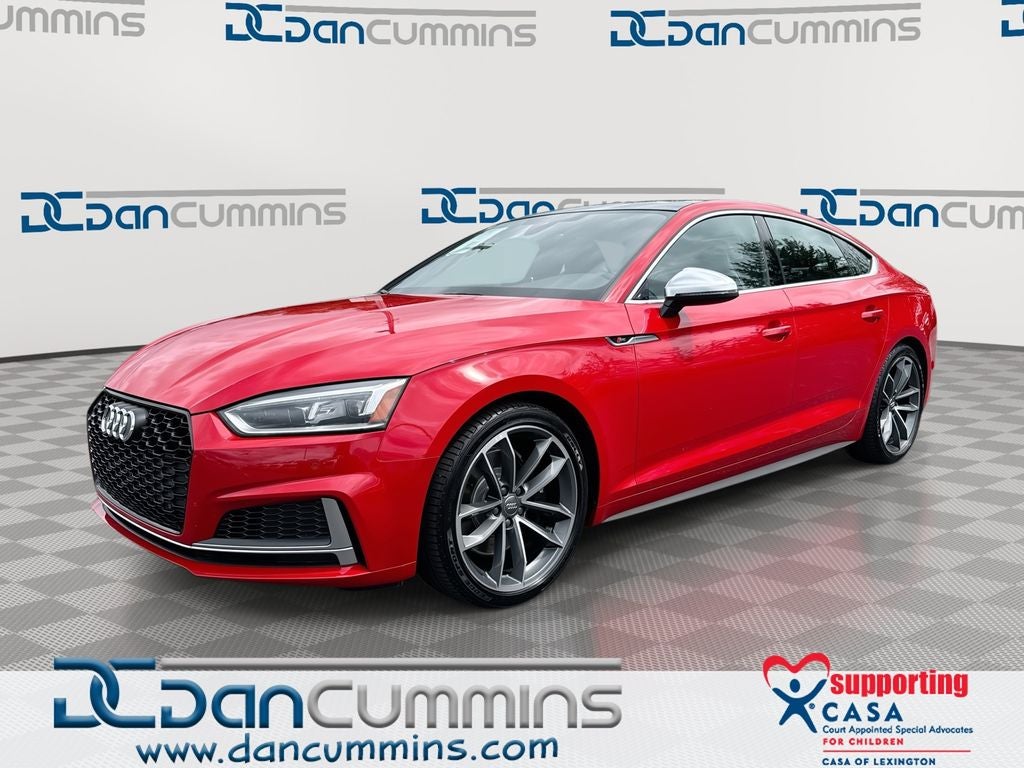 2018 Audi S5 Sportback 3.0T Premium Plus in Tango Red — front three-quarter view