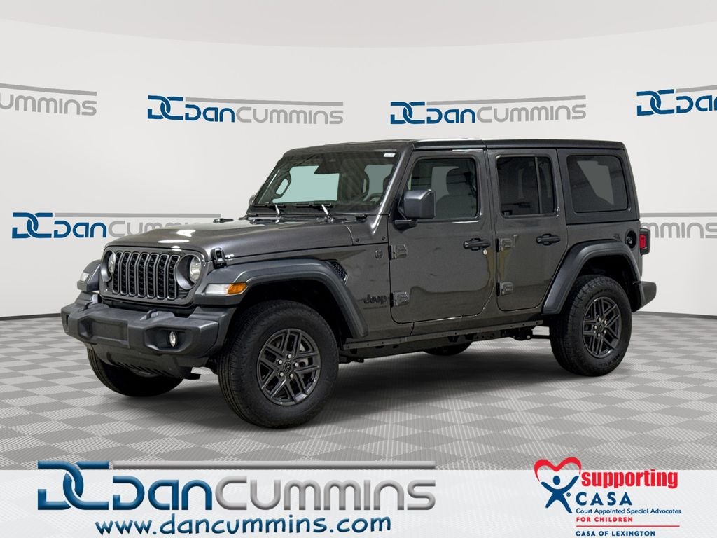 2026 Jeep Wrangler Sport S in Granite Crystal Metallic Clear-Coat Exterior Paint — front three-quarter view