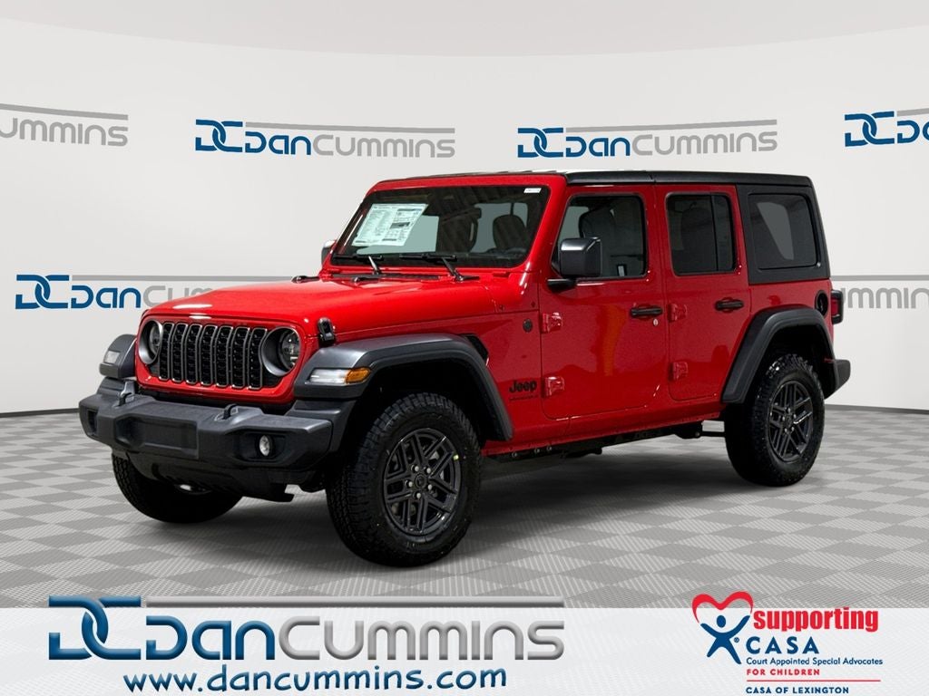 2026 Jeep Wrangler Sport S in Firecracker Red Clear-Coat Exterior Paint — front three-quarter view