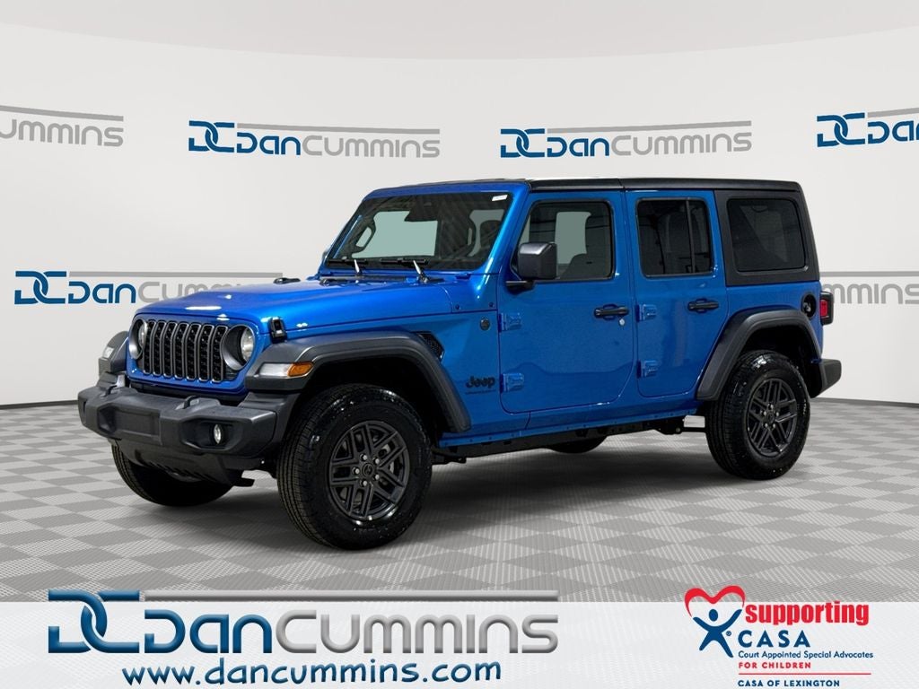 2026 Jeep Wrangler Sport S in Hydro Blue Pearl-Coat Exterior Paint — front three-quarter view