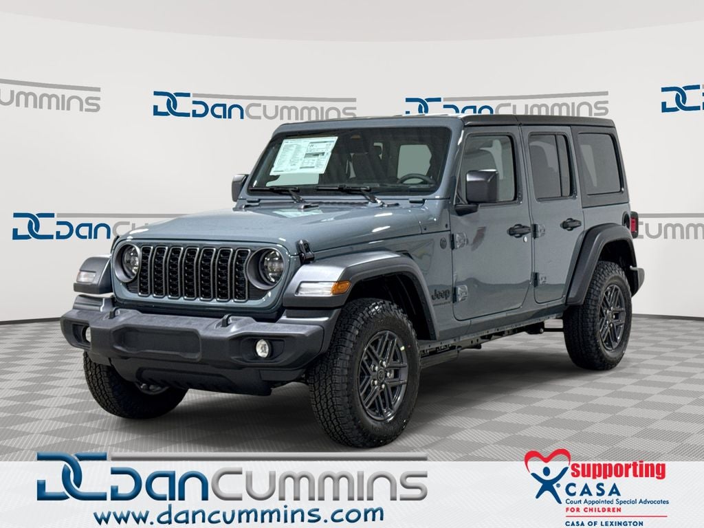 2026 Jeep Wrangler Sport S in Anvil Clear-Coat Exterior Paint — front three-quarter view