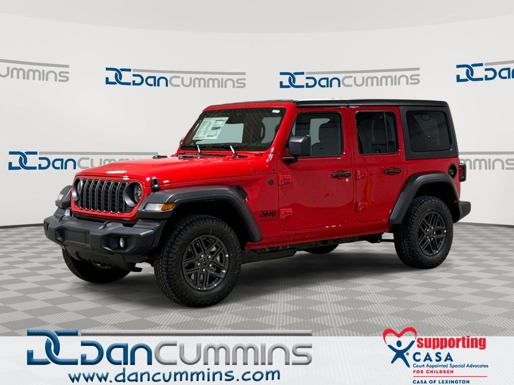 2026 Jeep Wrangler Sport S in Firecracker Red Clear-Coat Exterior Paint — front three-quarter view