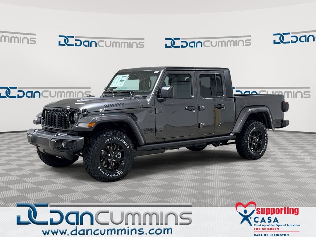 2026 Jeep Gladiator Willys in Granite Crystal Metallic Clear-Coat Exterior Paint — front three-quarter view
