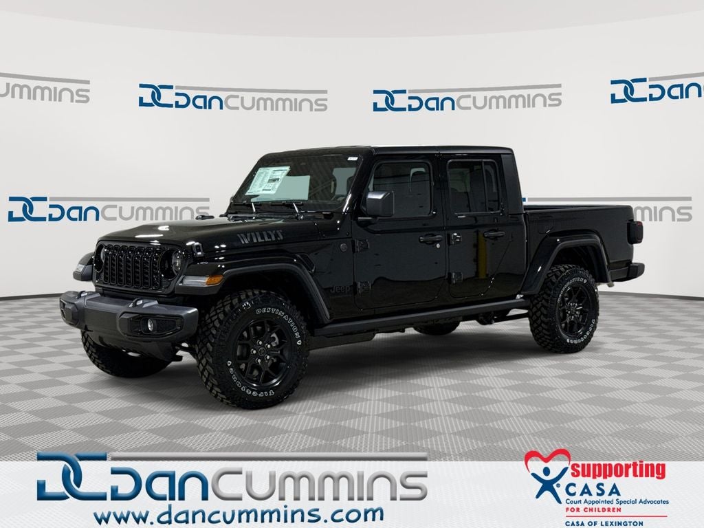 2026 Jeep Gladiator Willys in Black Clear-Coat Exterior Paint — front three-quarter view