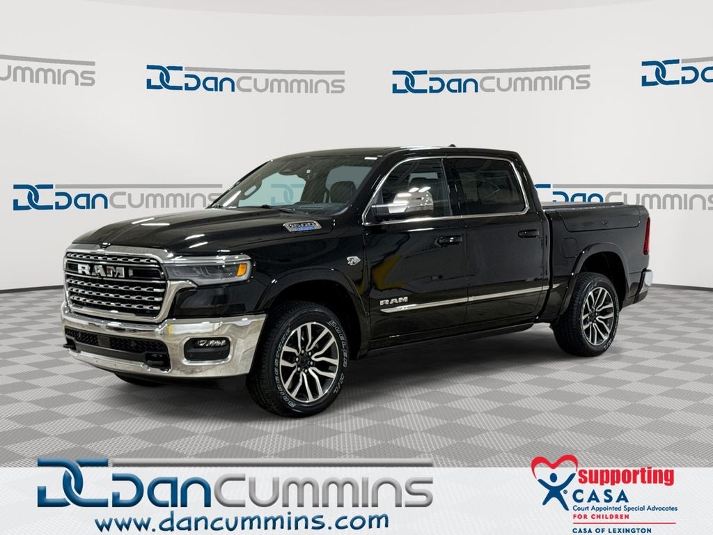 2026 RAM 1500 Limited in Diamond Black Crystal Pearl-Coat Exterior Paint — front three-quarter view