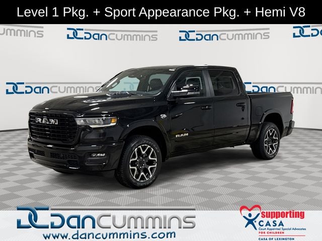 2026 RAM 1500 Laramie in Diamond Black Crystal Pearl-Coat Exterior Paint — front three-quarter view