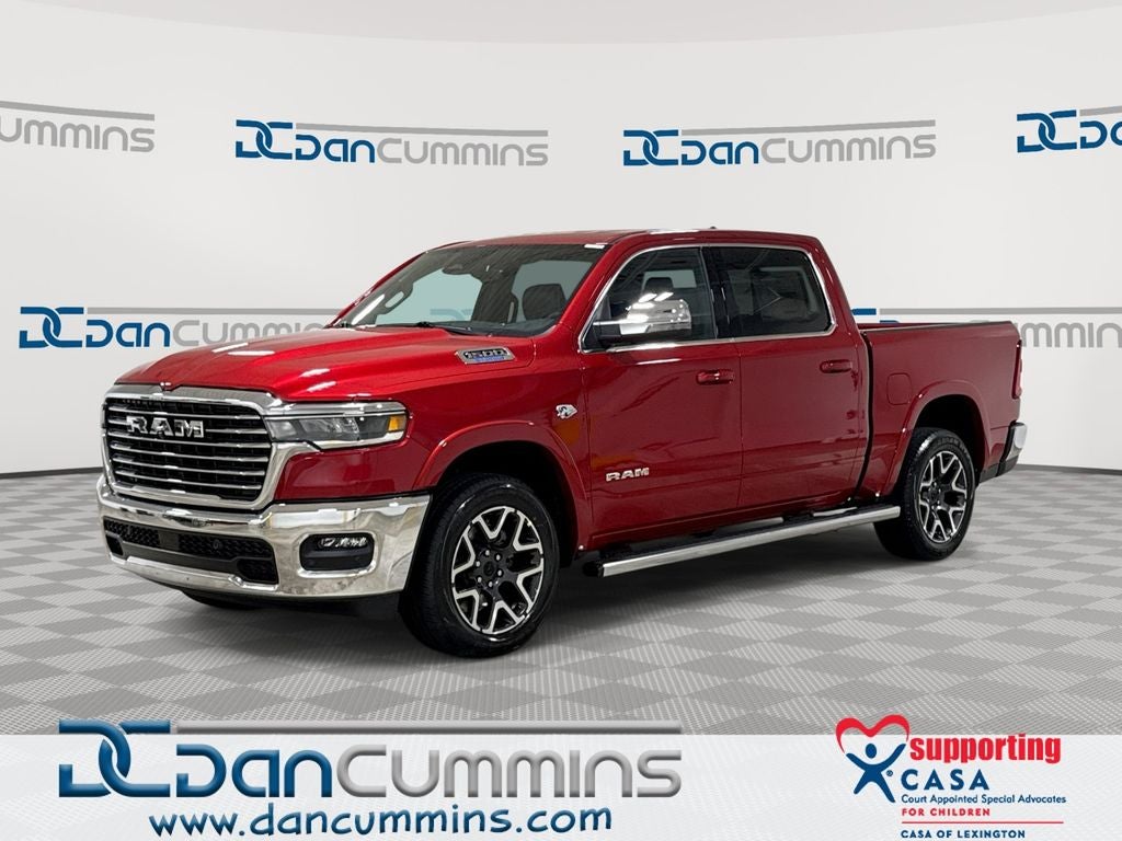 2026 RAM 1500 Laramie in Molten Red Pearl-Coat Exterior Paint — front three-quarter view