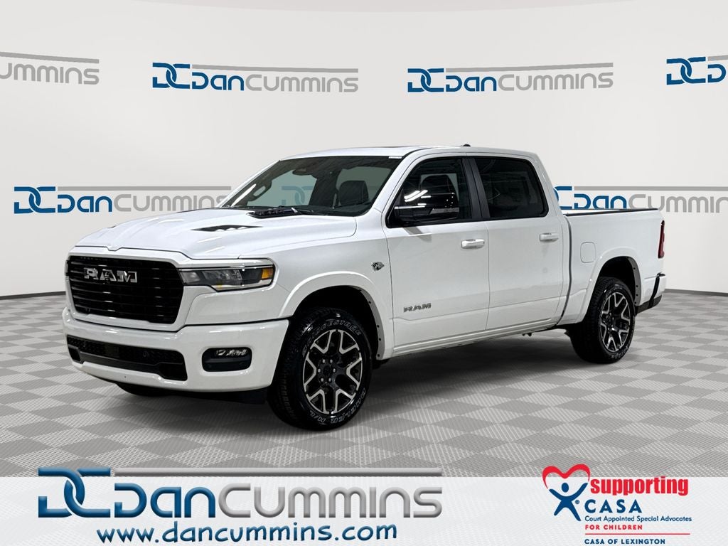 2026 RAM 1500 Laramie in Bright White Clear-Coat Exterior Paint — front three-quarter view