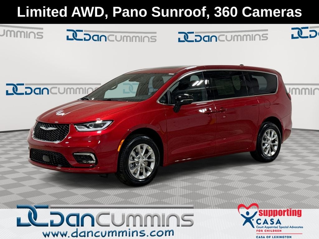 2026 Chrysler Pacifica Limited in Red Hot Pearl-Coat Exterior Paint — front three-quarter view