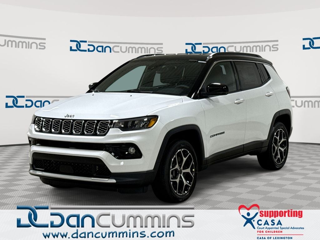 2026 Jeep Compass Limited in Bright White Clear-Coat Exterior Paint — front three-quarter view