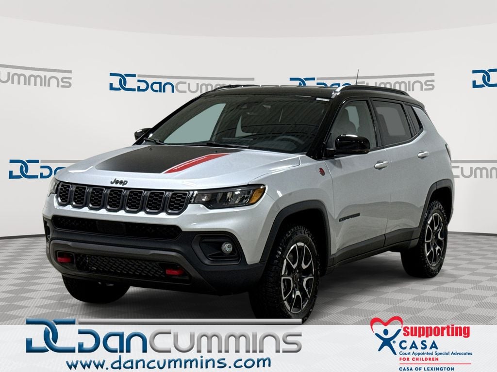 2026 Jeep Compass Trailhawk in Silver Zynith Metallic Clear-Coat Exterior Paint — front three-quarter view