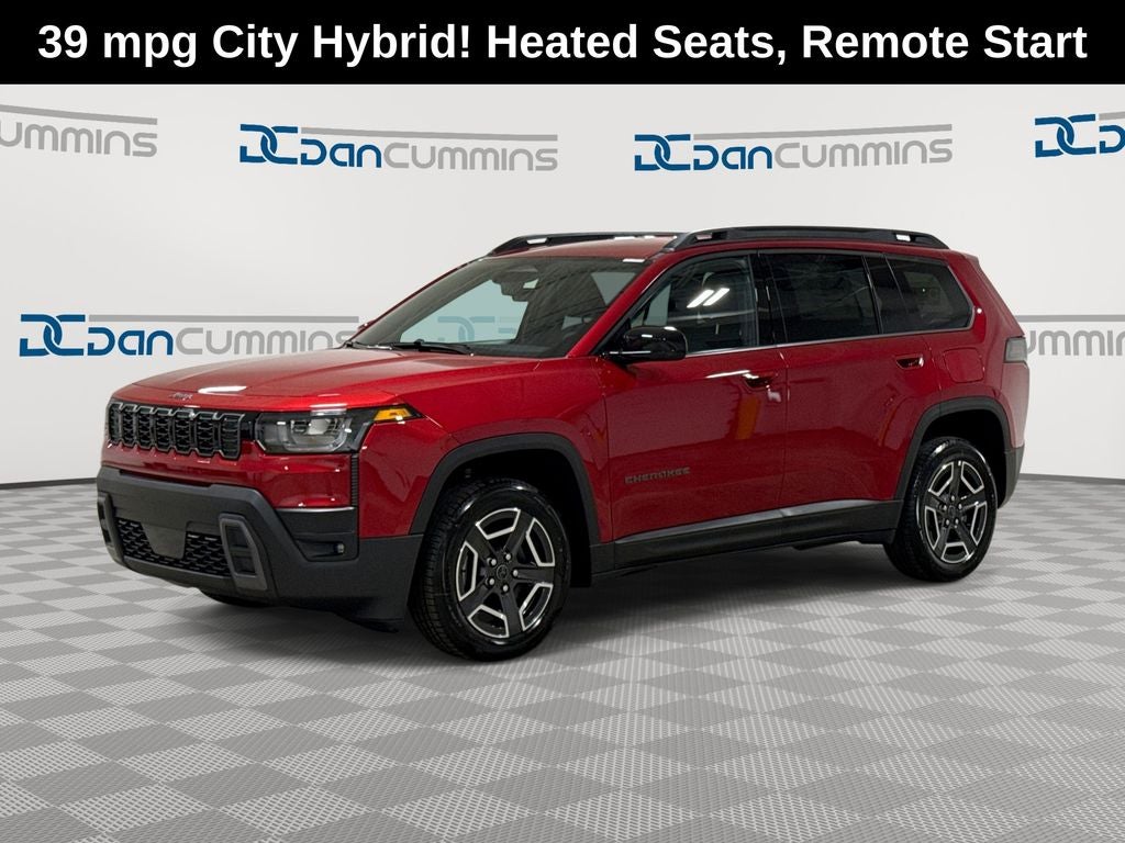 2026 Jeep Cherokee Laredo in Red Hot Pearl-Coat Exterior Paint — front three-quarter view