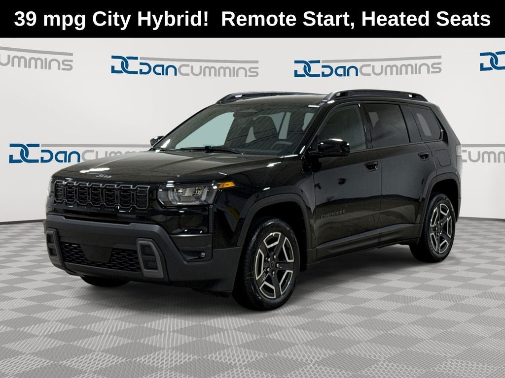 2026 Jeep Cherokee Laredo in Diamond Black Crystal Pearl-Coat Exterior Paint — front three-quarter view