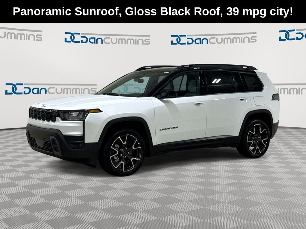 2026 Jeep Cherokee Overland in Bright White Clear-Coat Exterior Paint — front three-quarter view
