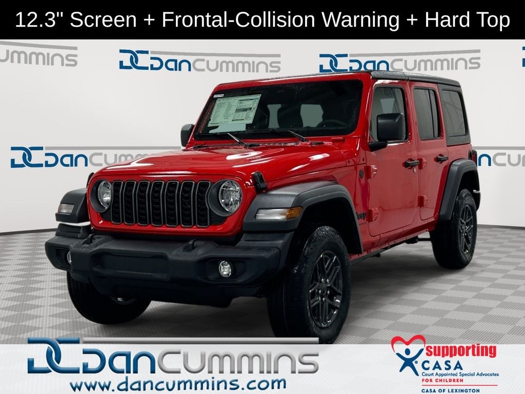 2026 Jeep Wrangler Sport S in Firecracker Red Clear-Coat Exterior Paint — front three-quarter view