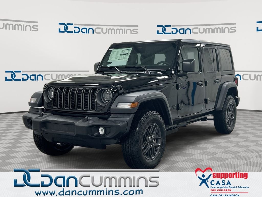 2026 Jeep Wrangler Sport S in Black Clear-Coat Exterior Paint — front three-quarter view