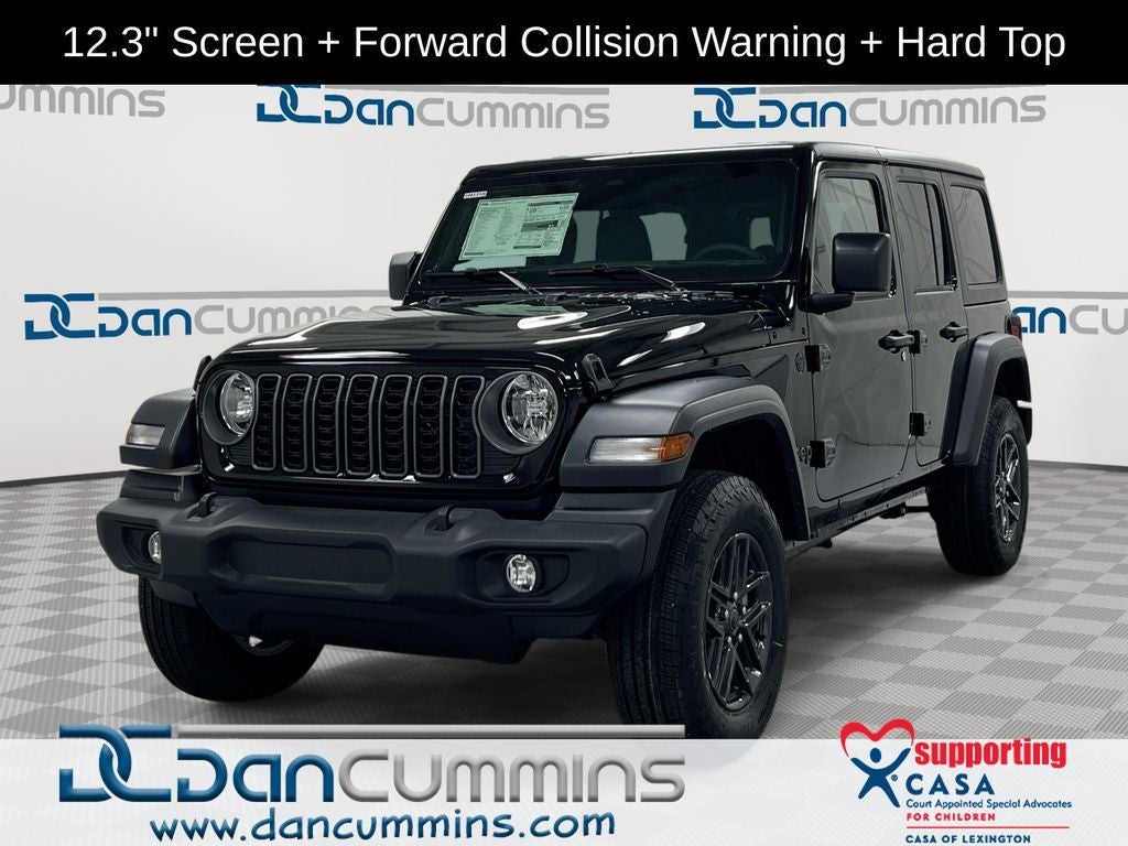 2026 Jeep Wrangler Sport S in Black Clear-Coat Exterior Paint — front three-quarter view