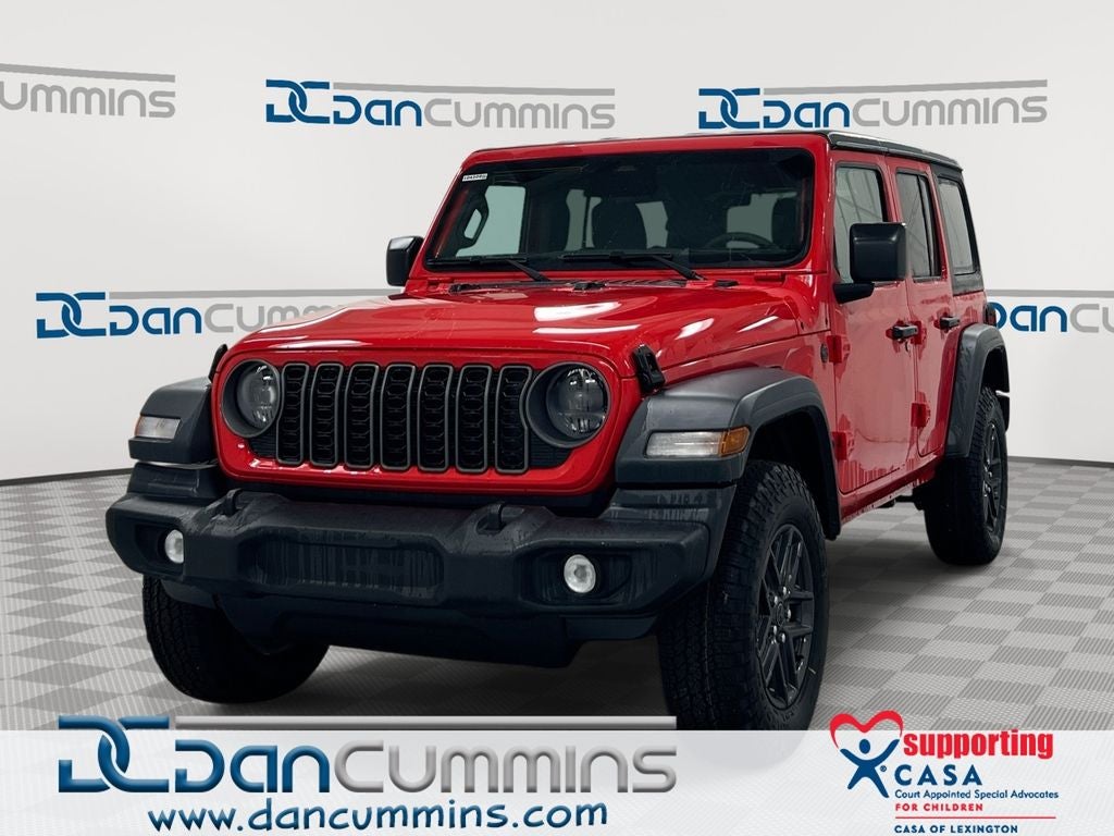 2026 Jeep Wrangler Sport S in Firecracker Red Clear-Coat Exterior Paint — front three-quarter view