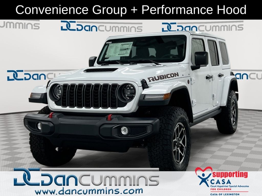 2026 Jeep Wrangler Rubicon in Bright White Clear-Coat Exterior Paint — front three-quarter view