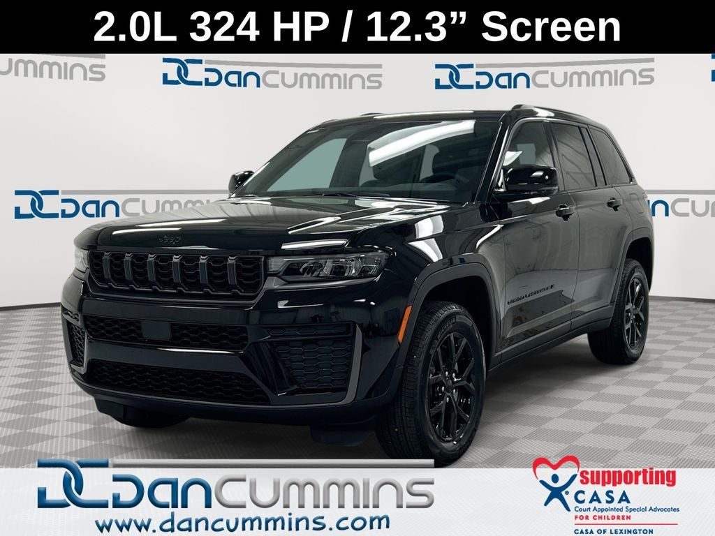 2026 Jeep Grand Cherokee Altitude in Diamond Black Crystal Pearl-Coat Exterior Paint — front three-quarter view
