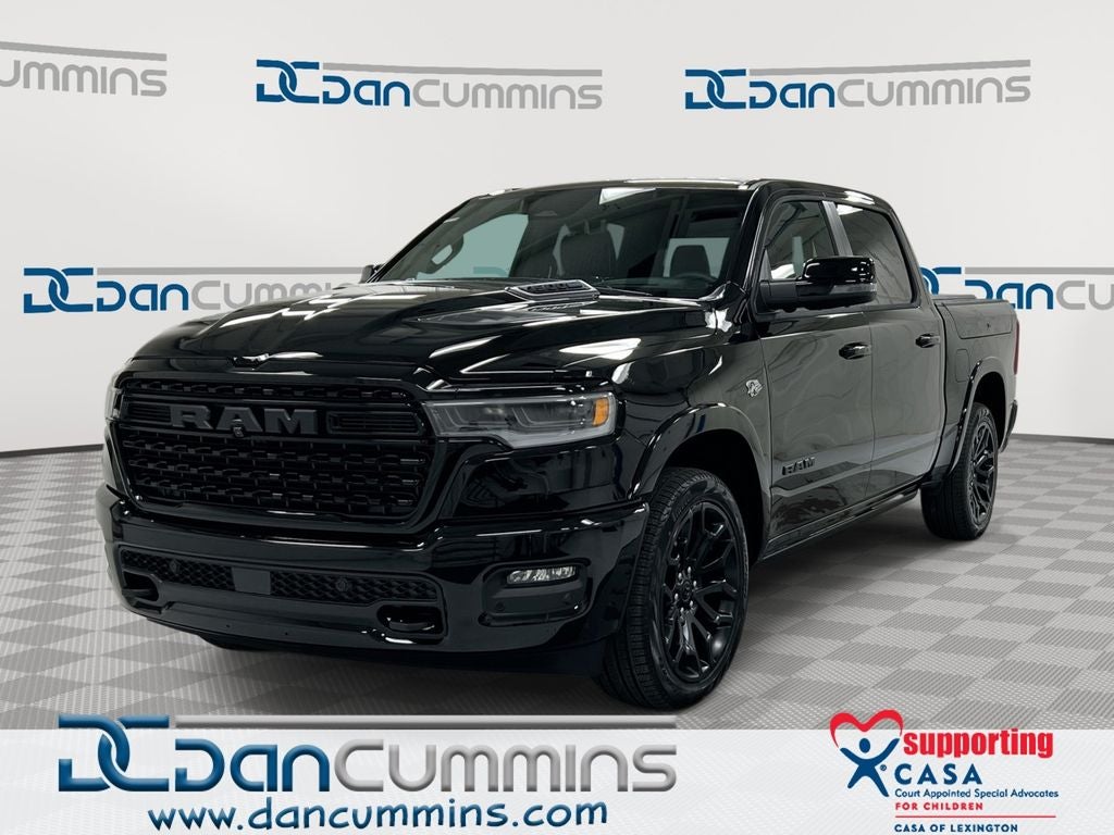 2026 RAM 1500 Limited in Diamond Black Crystal Pearl-Coat Exterior Paint — front three-quarter view