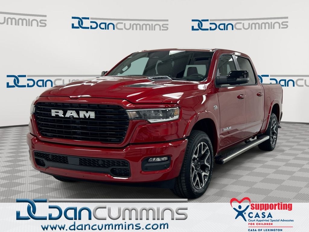 2026 RAM 1500 Laramie in Molten Red Pearl-Coat Exterior Paint — front three-quarter view
