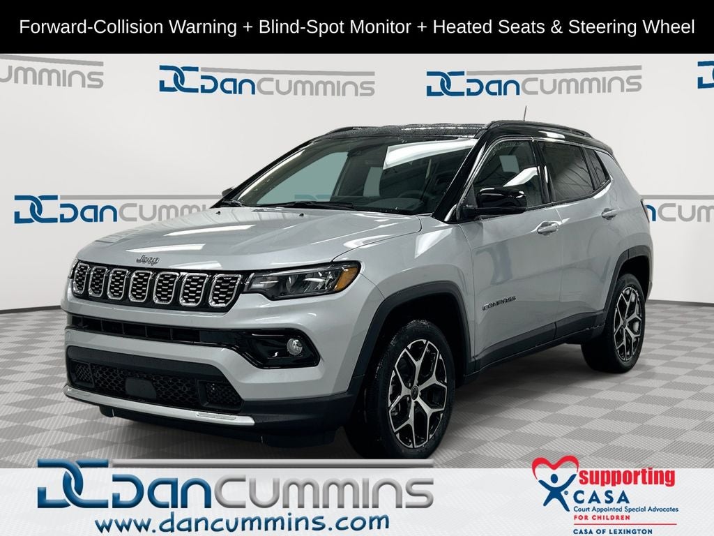 2026 Jeep Compass Limited in Silver Zynith Metallic Clear-Coat Exterior Paint — front three-quarter view