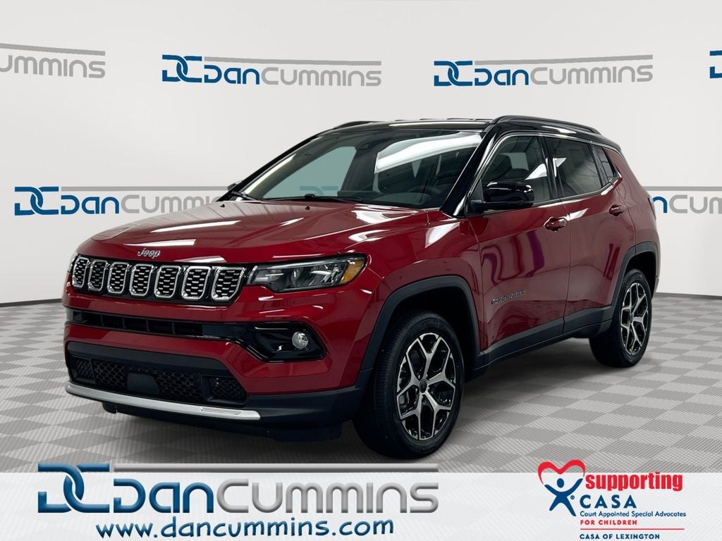 2026 Jeep Compass Limited in Red Hot Pearl-Coat Exterior Paint — front three-quarter view