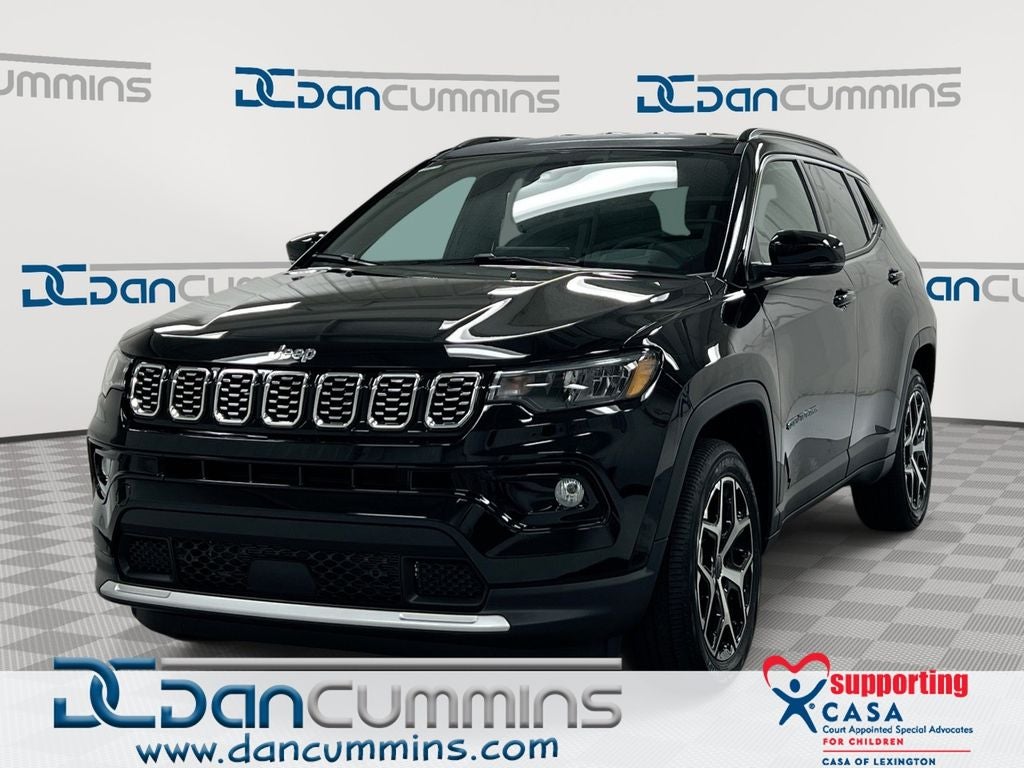 2026 Jeep Compass Limited in Diamond Black Crystal Pearl-Coat Exterior Paint — front three-quarter view