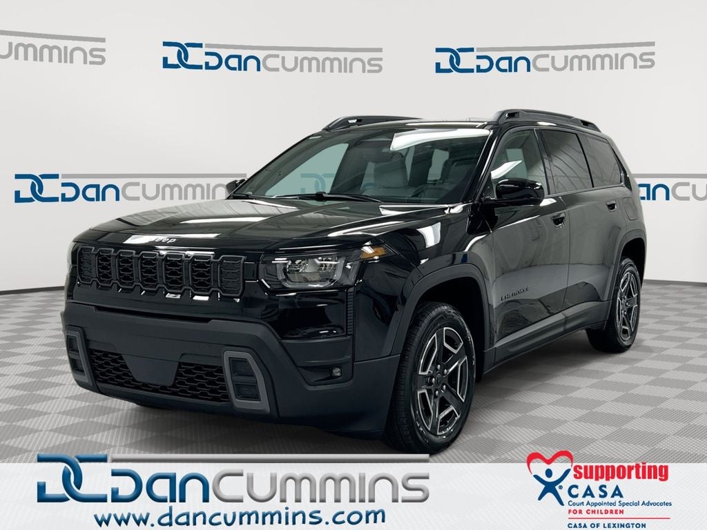 2026 Jeep Cherokee Laredo in Diamond Black Crystal Pearl-Coat Exterior Paint — front three-quarter view