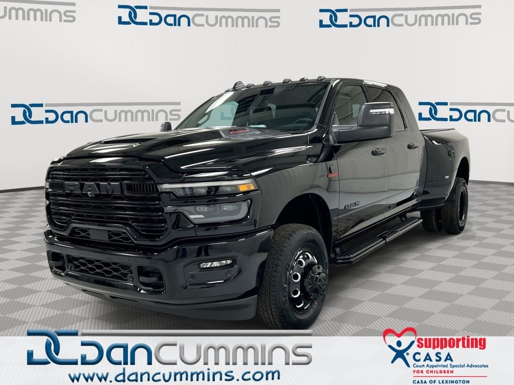 2026 RAM 3500 Laramie in Diamond Black Crystal Pearl-Coat Exterior Paint — front three-quarter view