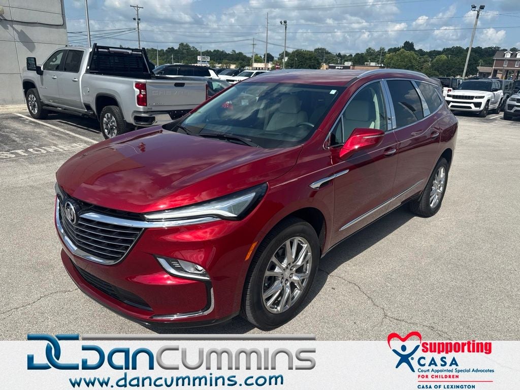 2022 Buick Enclave Premium Group in Cherry Red Tintcoat — front three-quarter view