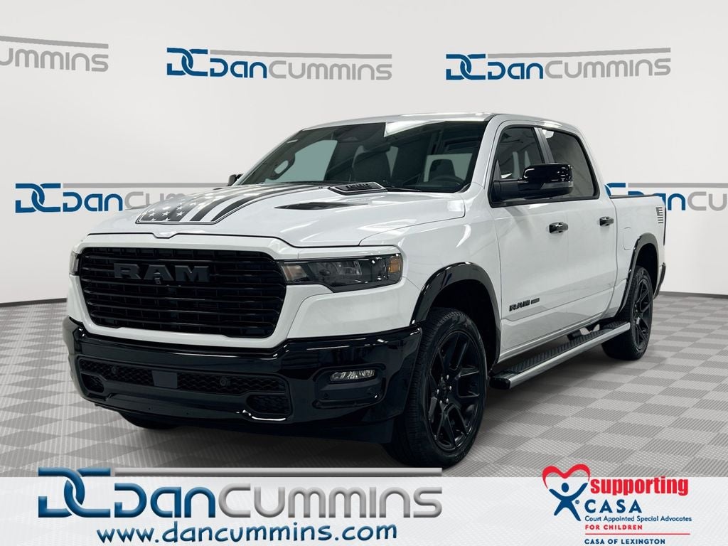 2026 RAM 1500 Laramie in Bright White Clear-Coat Exterior Paint — front three-quarter view