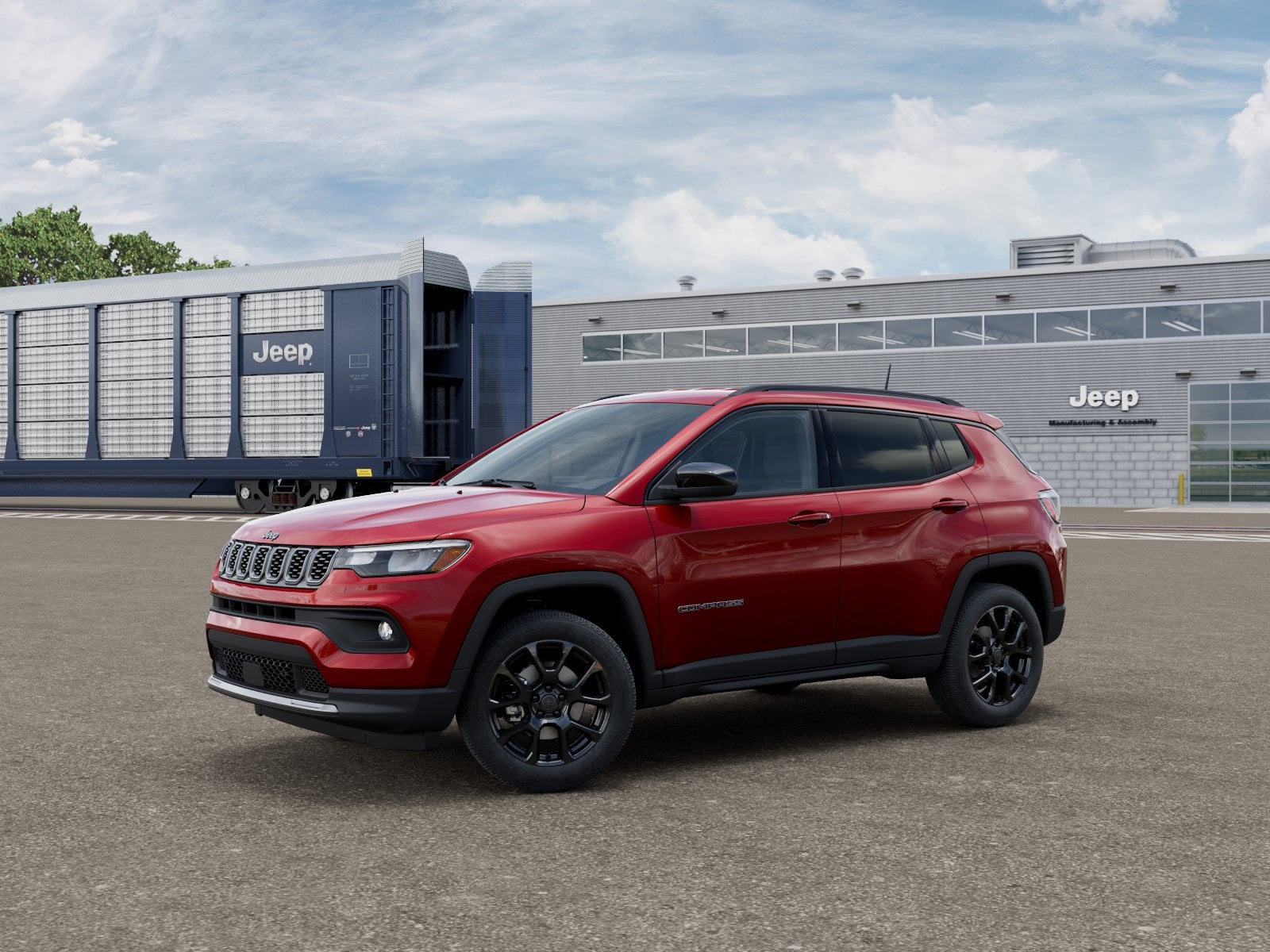 2026 Jeep Compass Latitude in Red Hot Pearl-Coat Exterior Paint — front three-quarter view