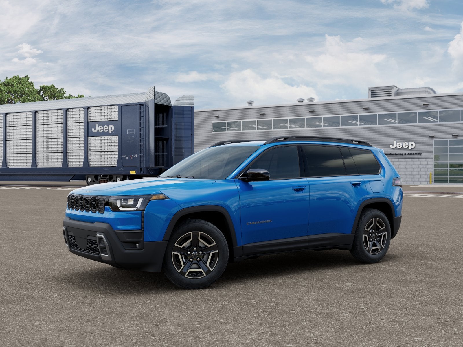 2026 Jeep Cherokee Laredo in Hydro Blue Pearl-Coat Exterior Paint — front three-quarter view