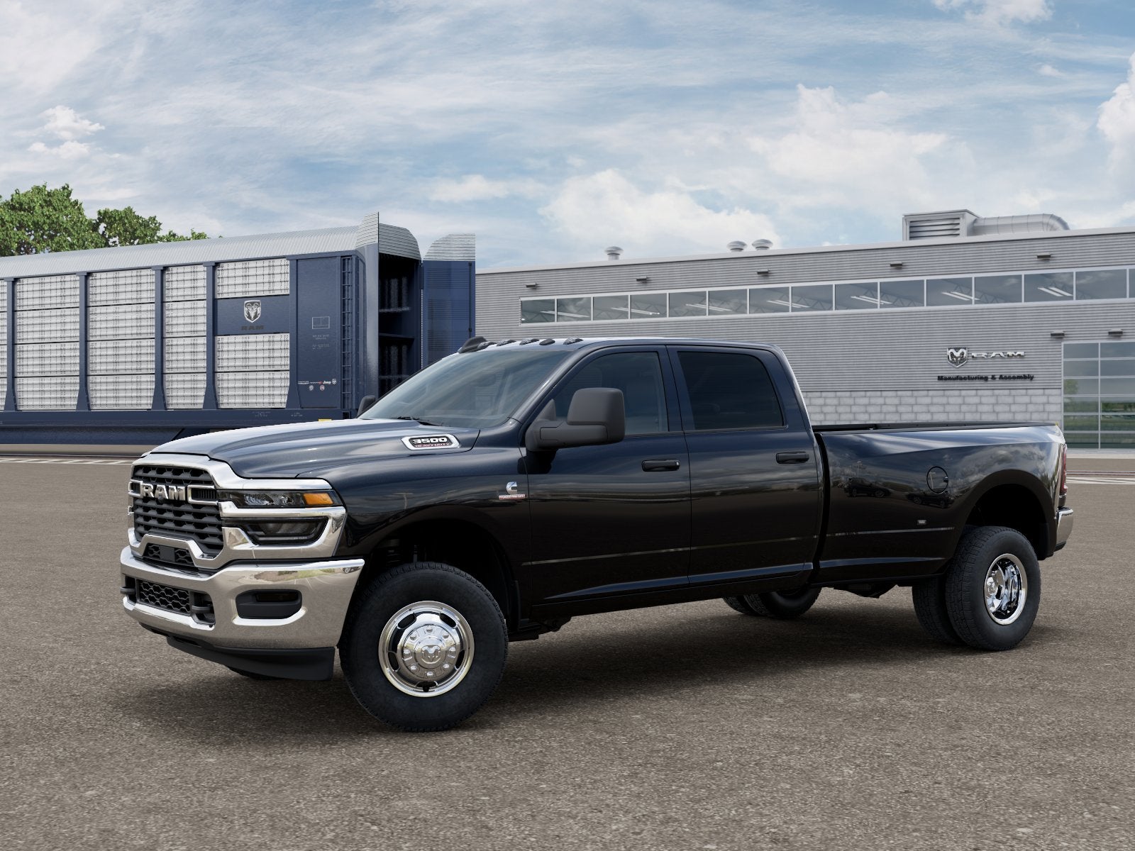 2026 RAM 3500 Tradesman in Diamond Black Crystal Pearl-Coat Exterior Paint — front three-quarter view