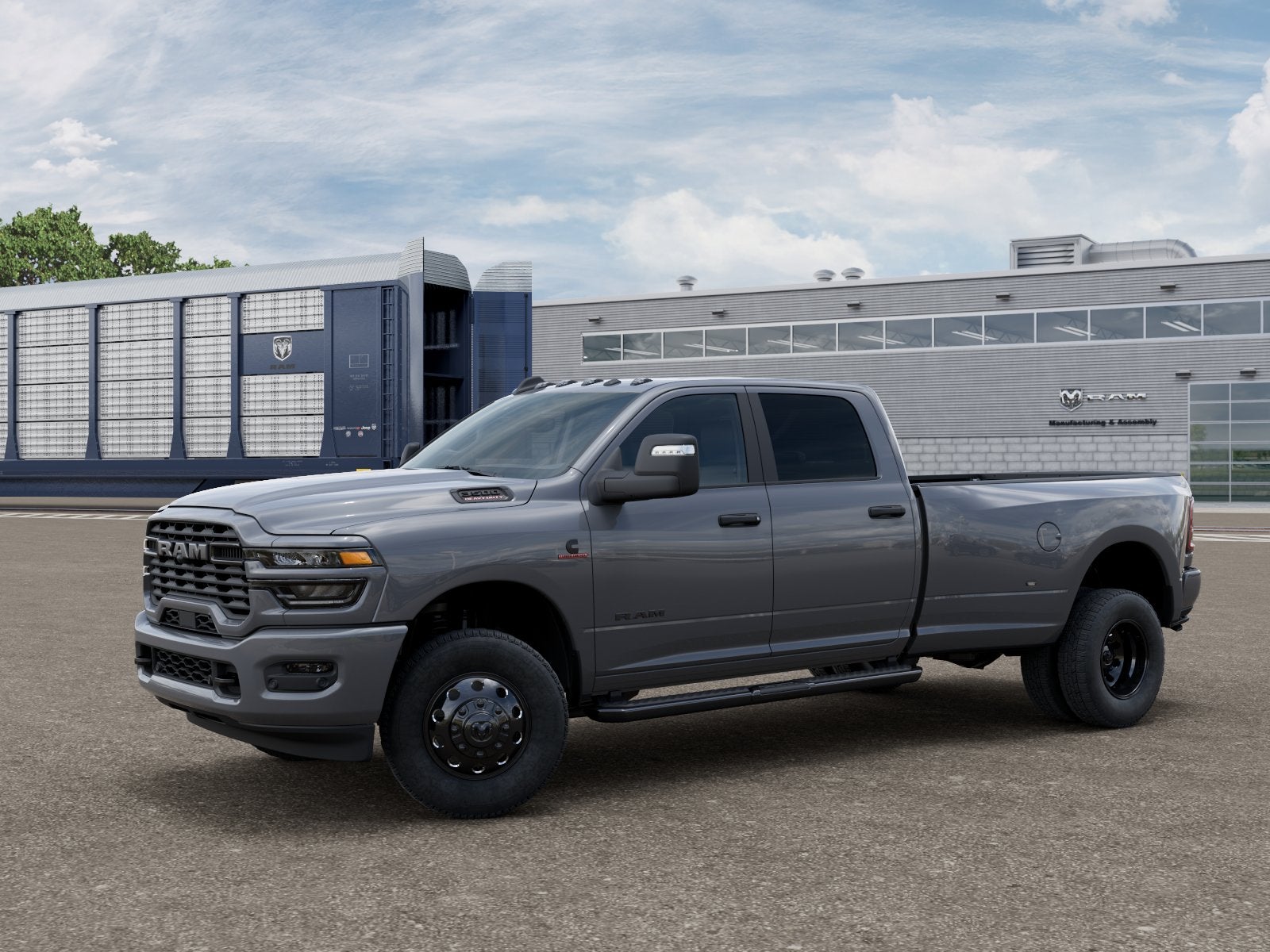 2026 RAM 3500 Big Horn in Ceramic Gray Clear-Coat Exterior Paint — front three-quarter view