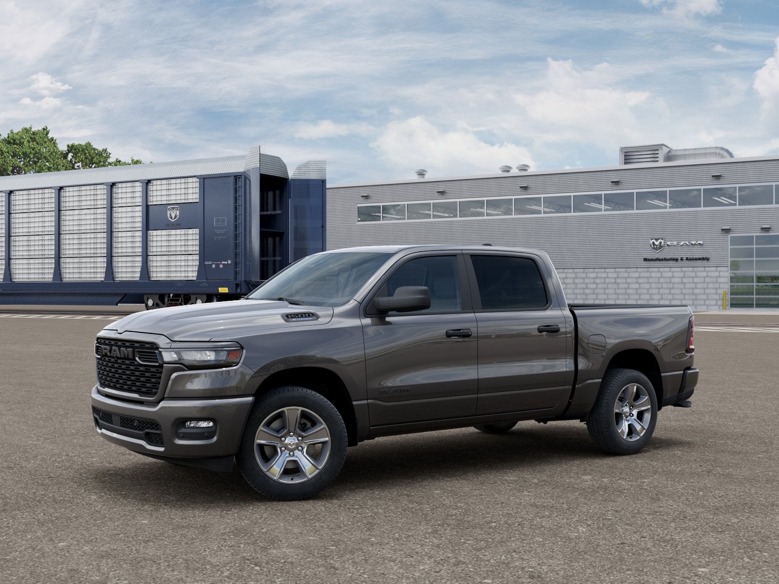 2026 RAM 1500 Express in Granite Crystal Metallic Clear-Coat Exterior Paint — front three-quarter view