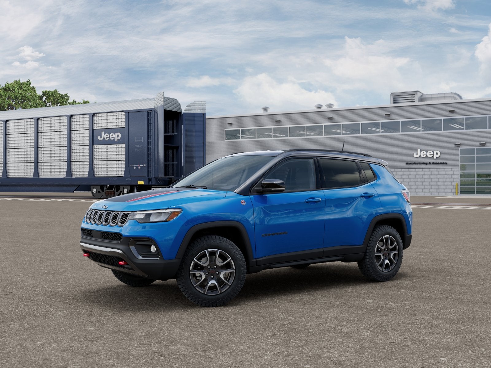 2026 Jeep Compass COMPASS TRAILHAWK 4X4 in Hydro Blue Pearl-Coat Exterior Paint — front three-quarter view