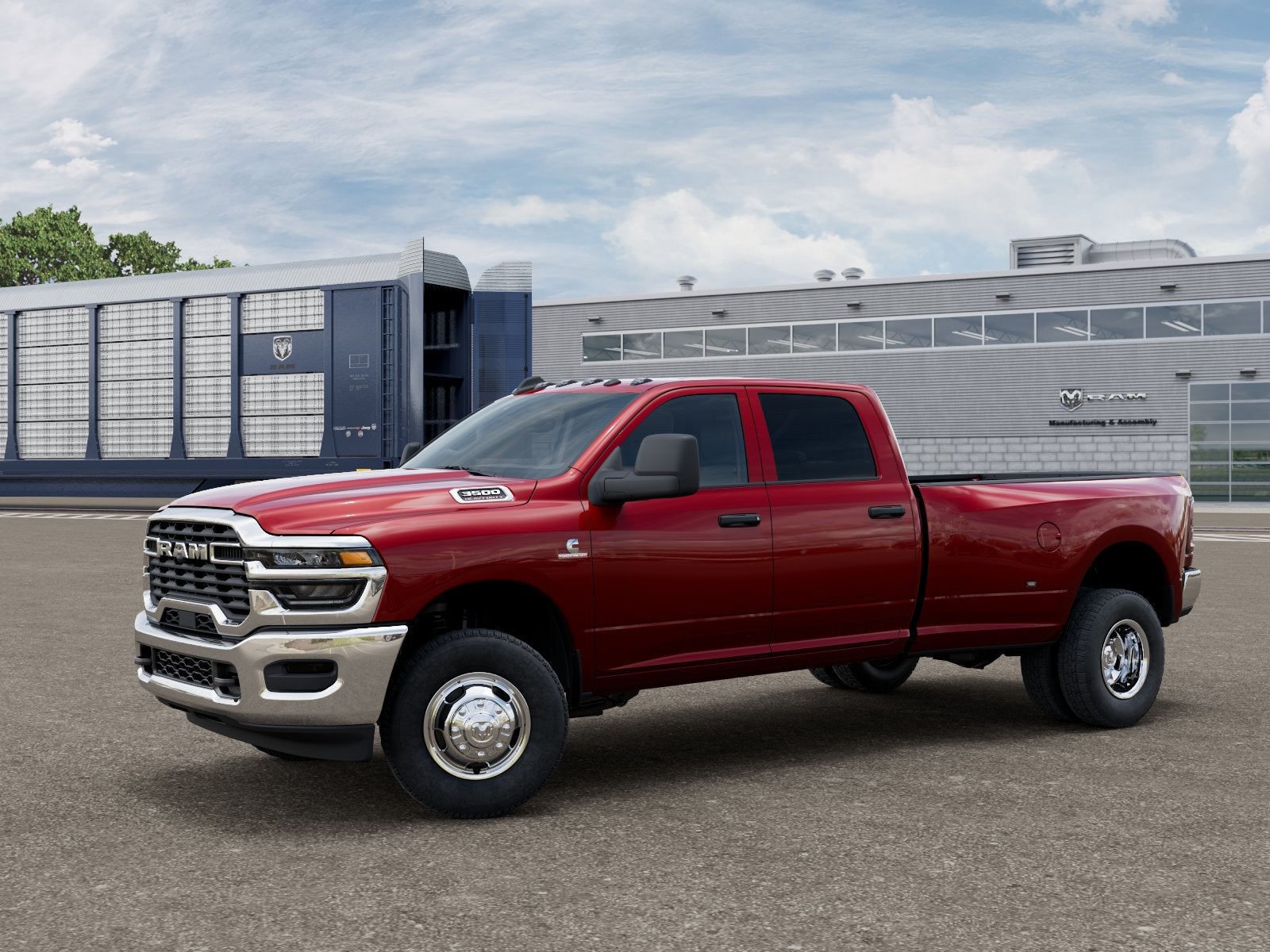 2026 RAM 3500 RAM 3500 TRADESMAN CREW CAB 4X4 8' BOX in Molten Red Pearl-Coat Exterior Paint — front three-quarter view