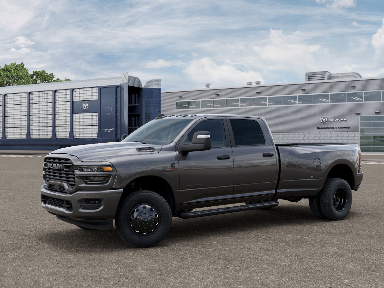 2026 RAM 3500 RAM 3500 BIG HORN CREW CAB 4X4 8' BOX in Granite Crystal Metallic Clear-Coat Exterior Paint — front three-quarter view