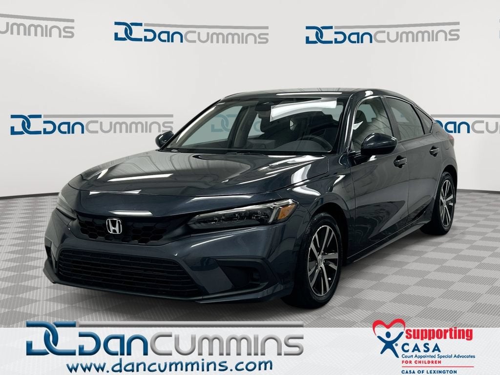 2024 Honda Civic Hatchback LX in Gray — front three-quarter view