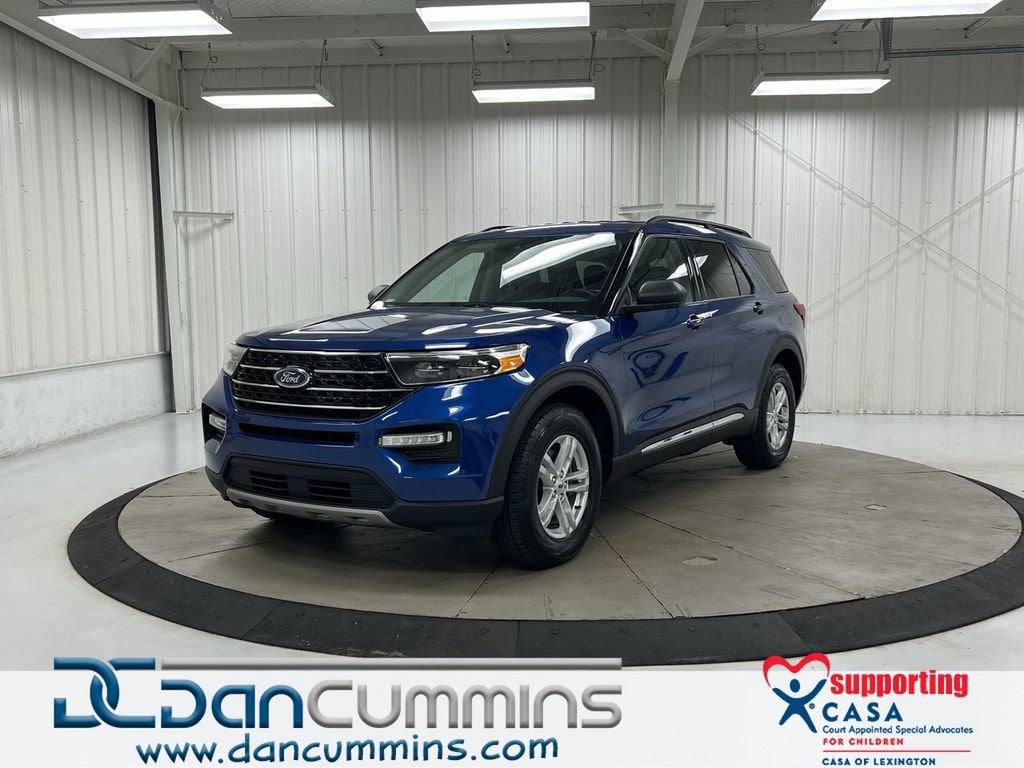 2021 Ford Explorer XLT in Blue — front three-quarter view