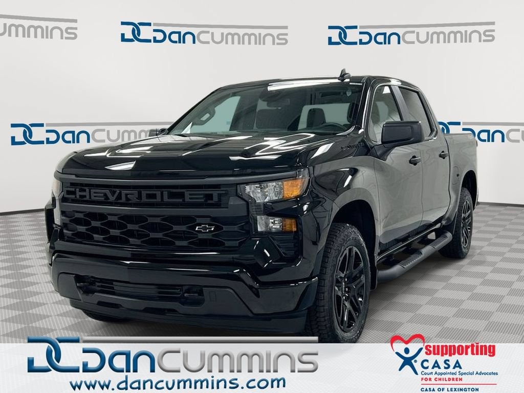 2024 Chevrolet Silverado 1500 Custom in Black — front three-quarter view