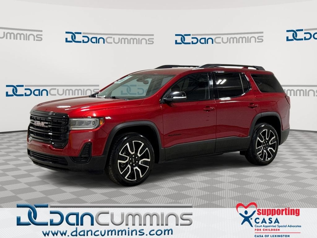 2021 GMC Acadia SLE in Cayenne Red Tintcoat — front three-quarter view